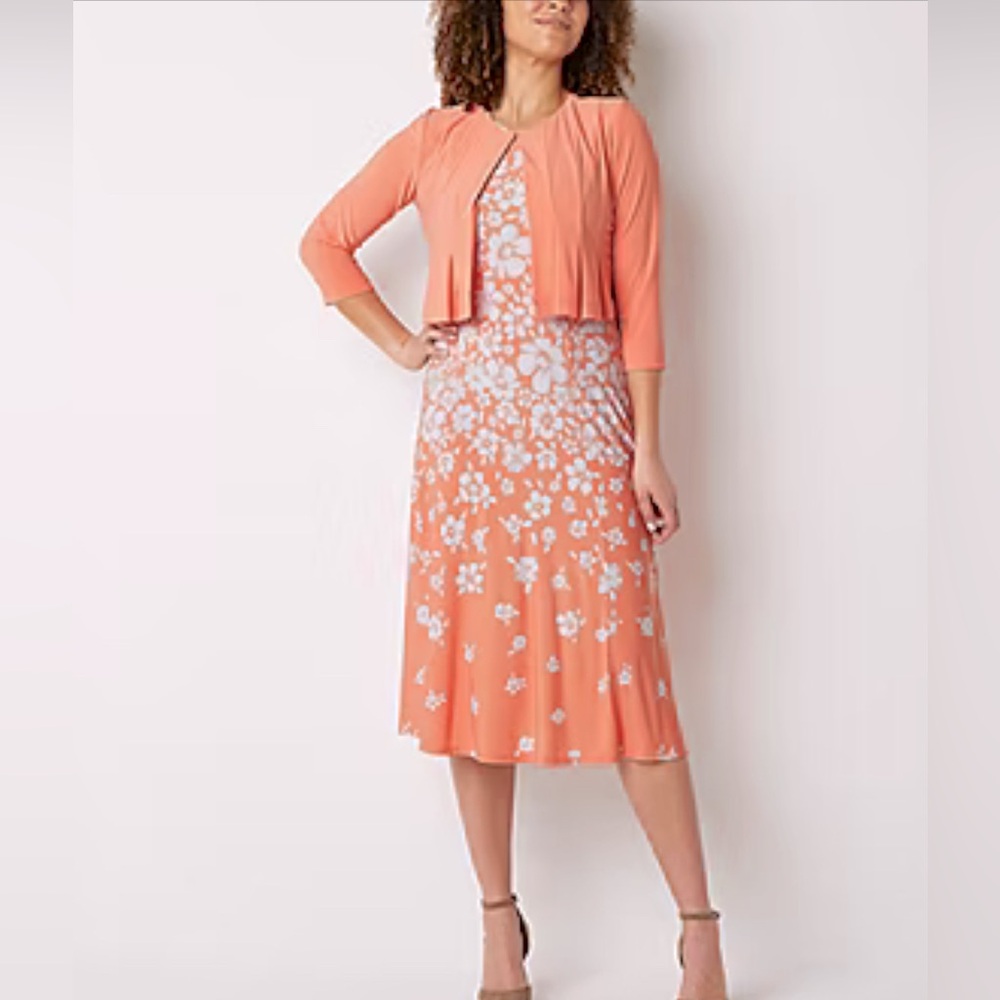 Danny & Nicole 2-piece Womens Floral Midi Jacket Dress (size M)